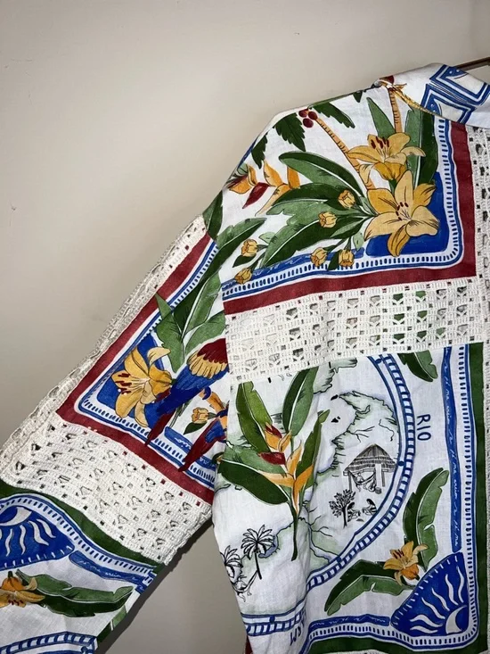 Farm Rio Tropical Destination Crochet Shirt Off White Medium NWT $248 - Picture 10 of 16